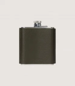 Grainy Leather Hip Flask In Olive Green*Purdey Cheap