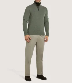 Men'S Brushed Cotton Twill Flat Front Trousers In Khaki*Purdey Clearance