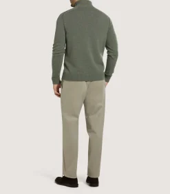 Men'S Brushed Cotton Twill Flat Front Trousers In Khaki*Purdey Clearance