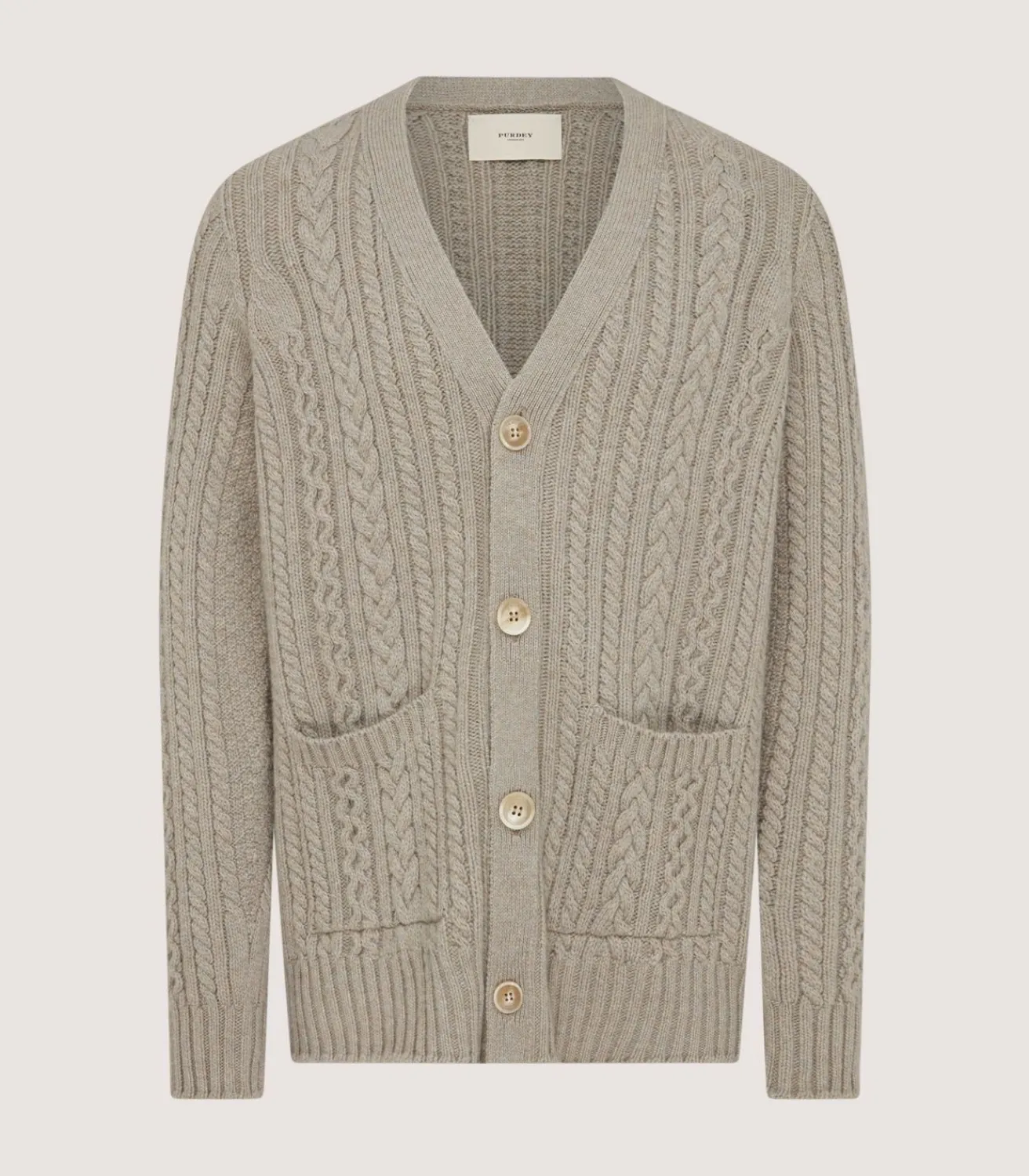 Men'S Cashmere Cable And Rib V Neck Cardigan In Drab*Purdey Online