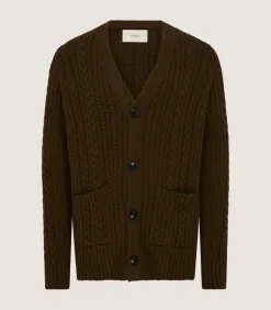 Men'S Cashmere Cable And Rib V Neck Cardigan In Military*Purdey Discount