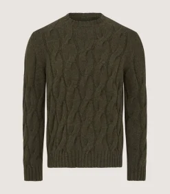 Men'S Cashmere Loch Cable Crew Neck Sweater In Loden*Purdey Shop