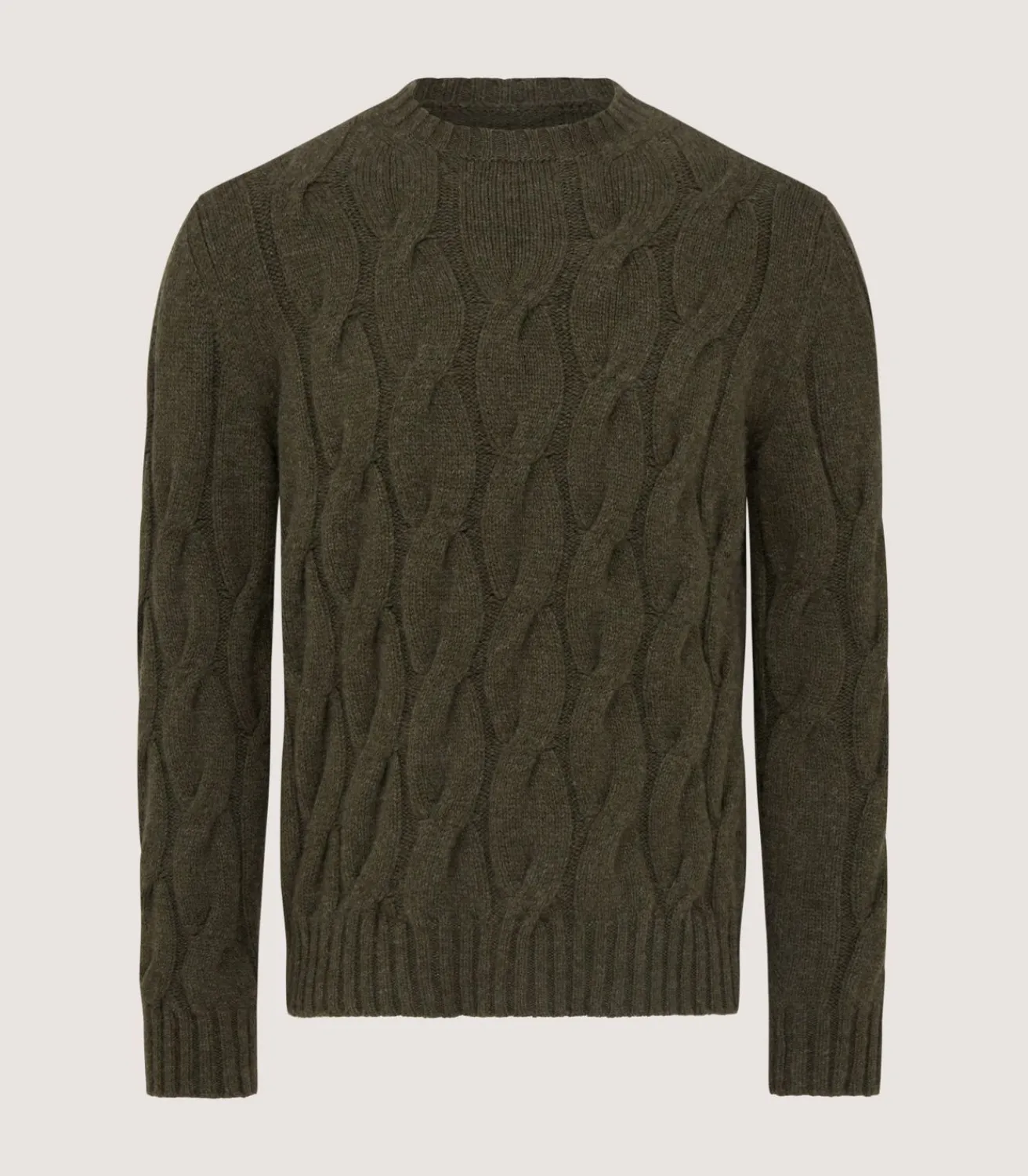Men'S Cashmere Loch Cable Crew Neck Sweater In Loden*Purdey Shop