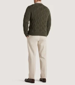 Men'S Cashmere Loch Cable Crew Neck Sweater In Loden*Purdey Shop