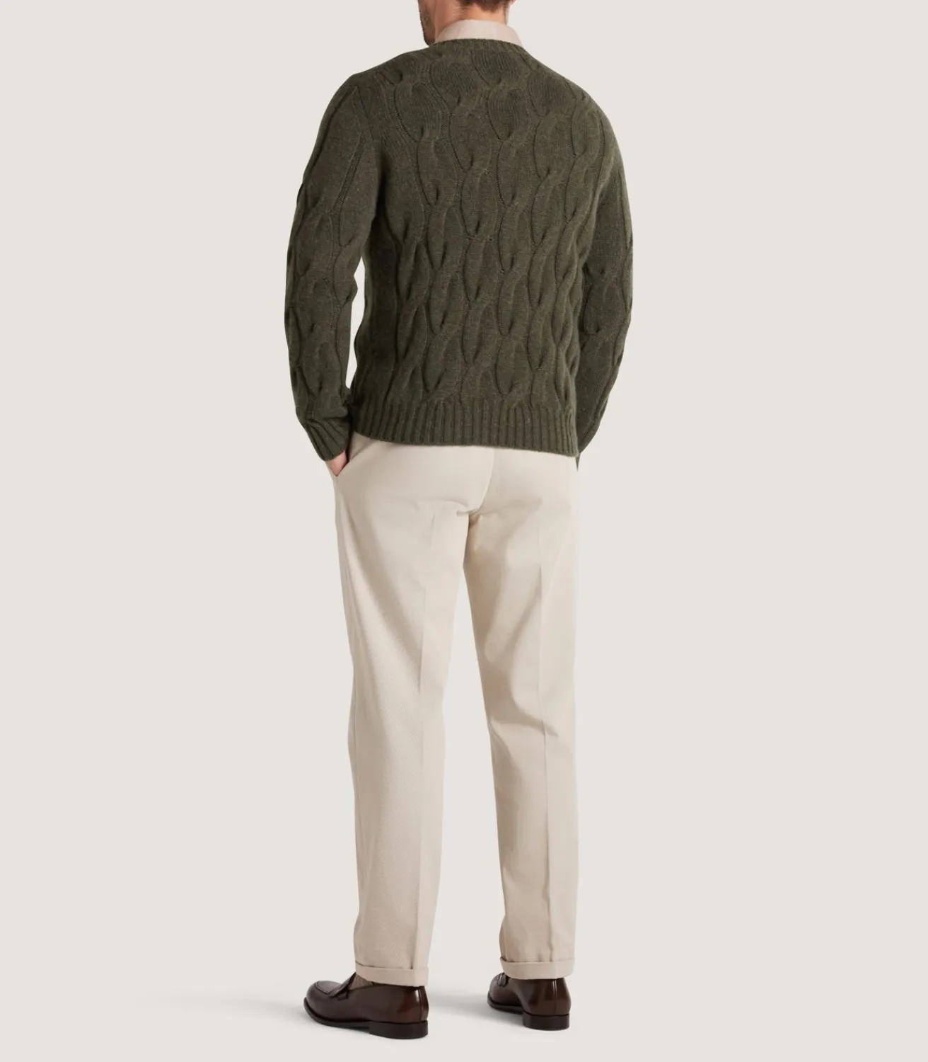 Men'S Cashmere Loch Cable Crew Neck Sweater In Loden*Purdey Shop