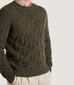 Men'S Cashmere Loch Cable Crew Neck Sweater In Loden*Purdey Shop