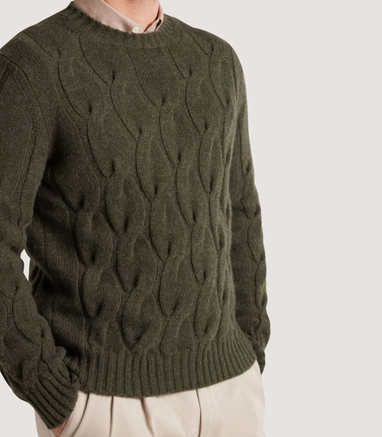 Men'S Cashmere Loch Cable Crew Neck Sweater In Loden*Purdey Shop