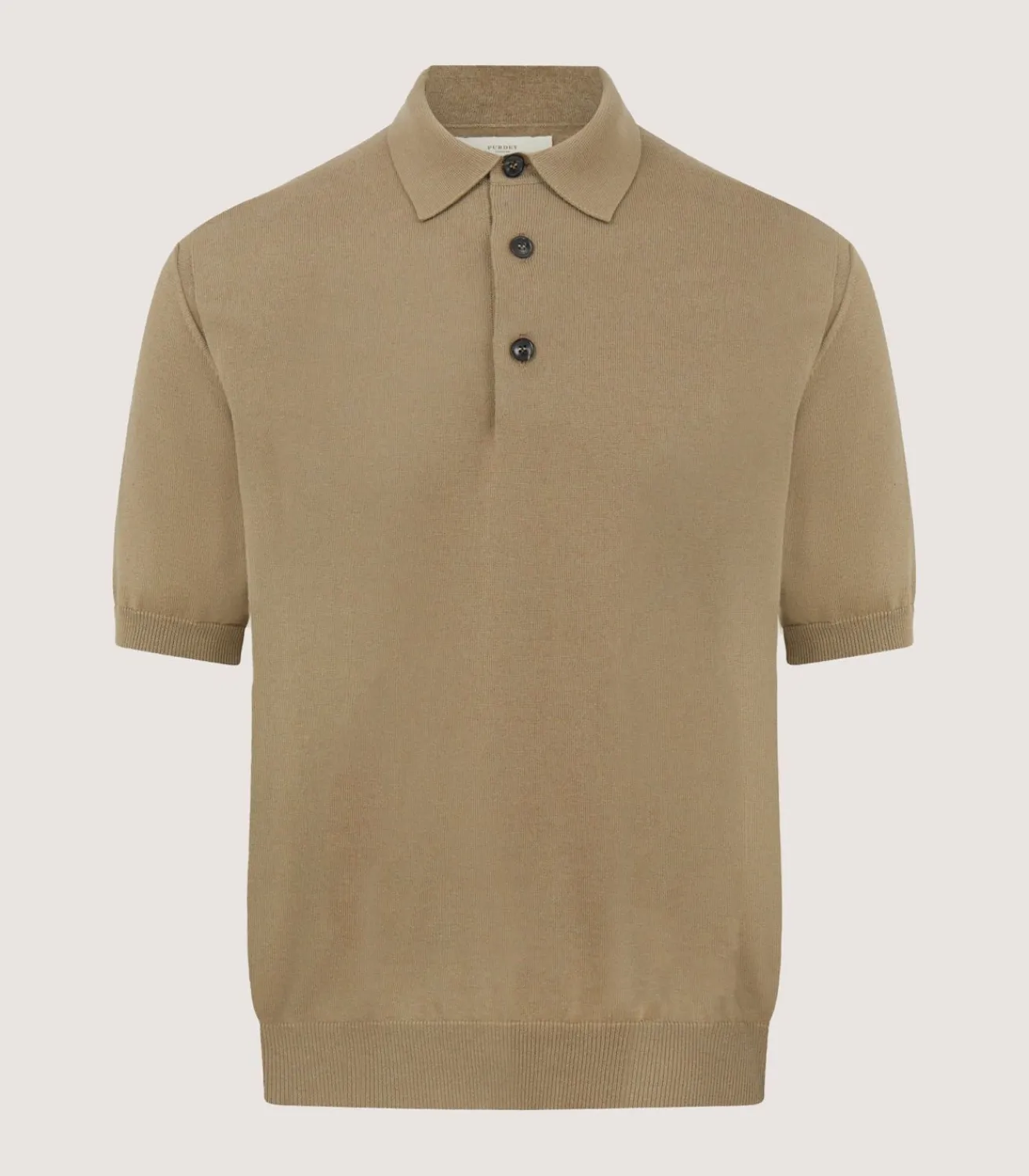 Men'S Cotton Cashmere Fine Gauge Short Sleeve Polo In Twine*Purdey Clearance