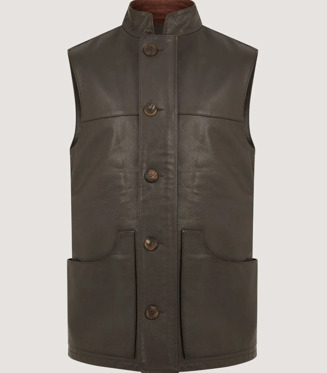 Men'S High Collar Leather Sporting Vest In Brown*Purdey Store