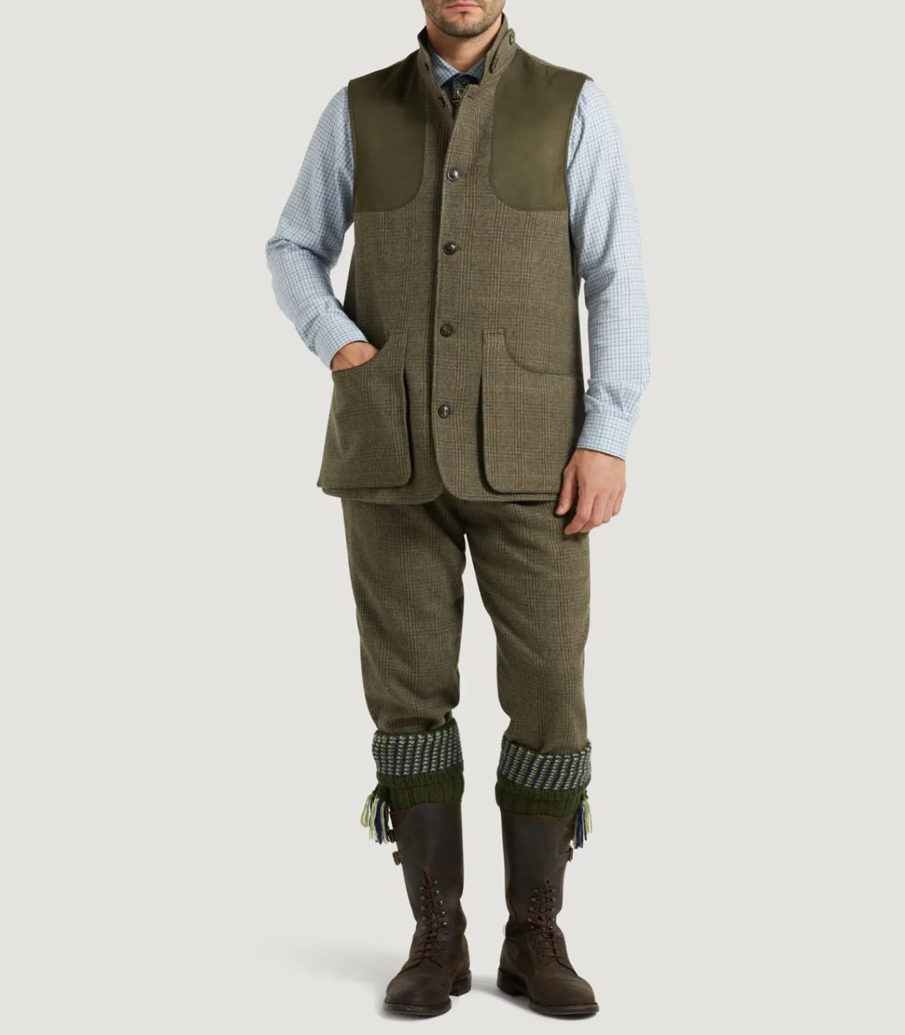Men'S Tweed High Collar Sporting Vest In Morlich*Purdey Best
