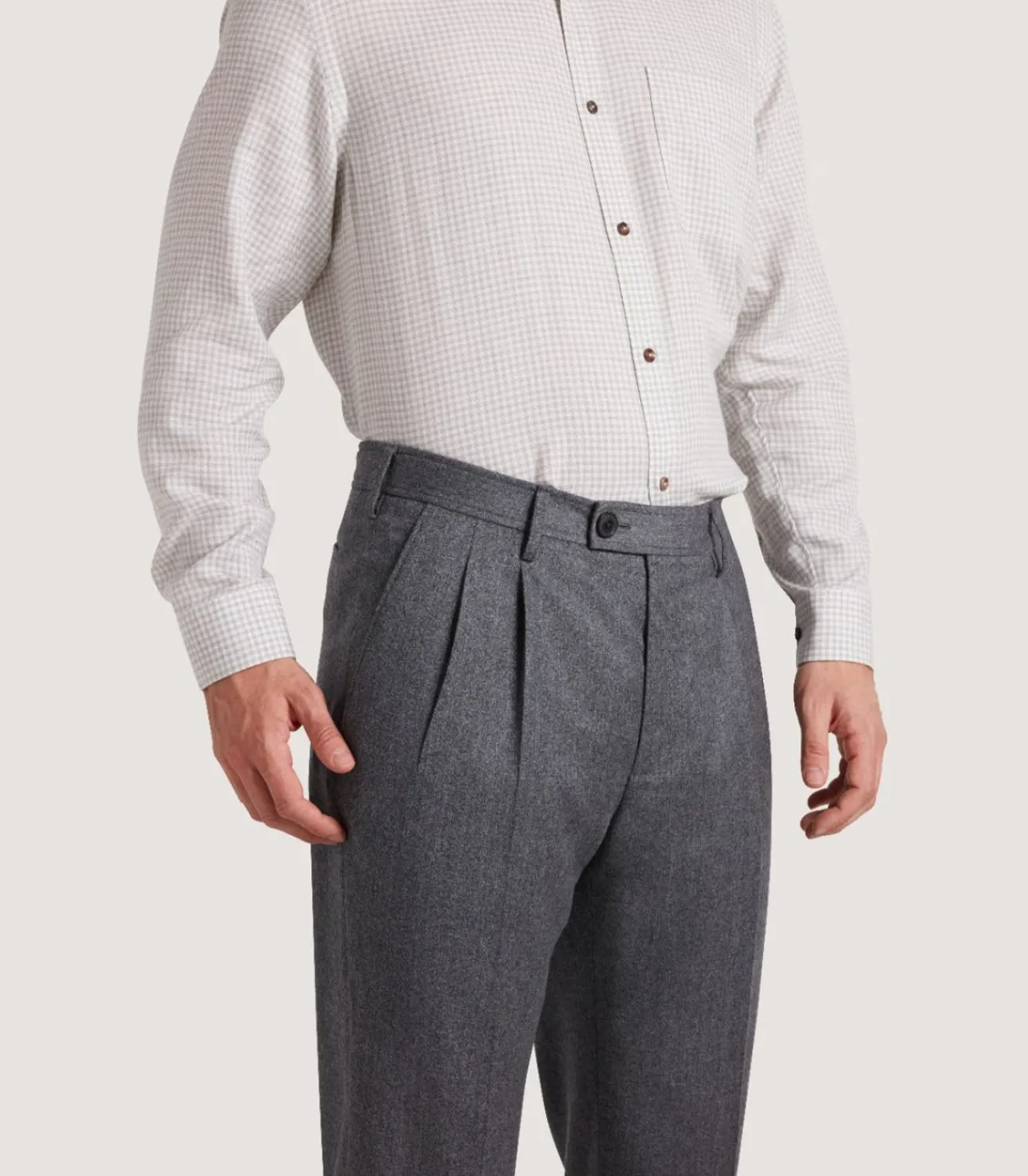 Men'S Two Pleat Trouser In Flannel Grey*Purdey Store