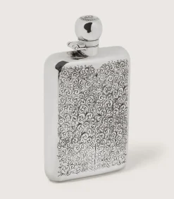 6Oz Sterling Silver Gun Scroll Engraved Flask With Walnut Case*Purdey Best