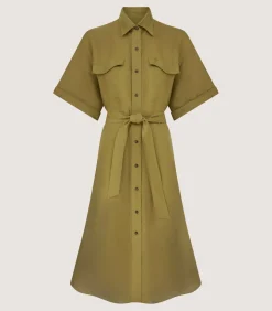 Women'S Belted Linen Shirt Dress In Ochre*Purdey Hot