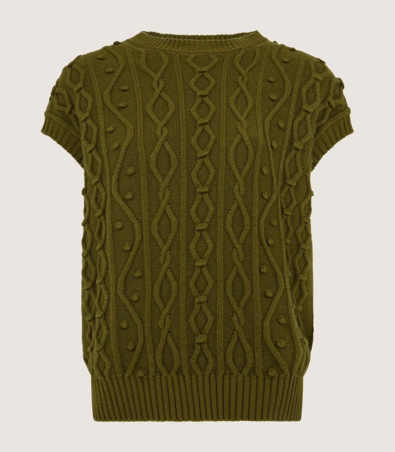 Women'S Cotton Cashmere Aran Crew Neck Tank In Olive*Purdey Store