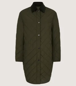 Women'S Long Quilted Jacket In Dark Olive*Purdey Flash Sale
