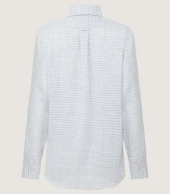 Women'S Pale Indigo Linen Shepherd Check Button Down Shirt*Purdey New
